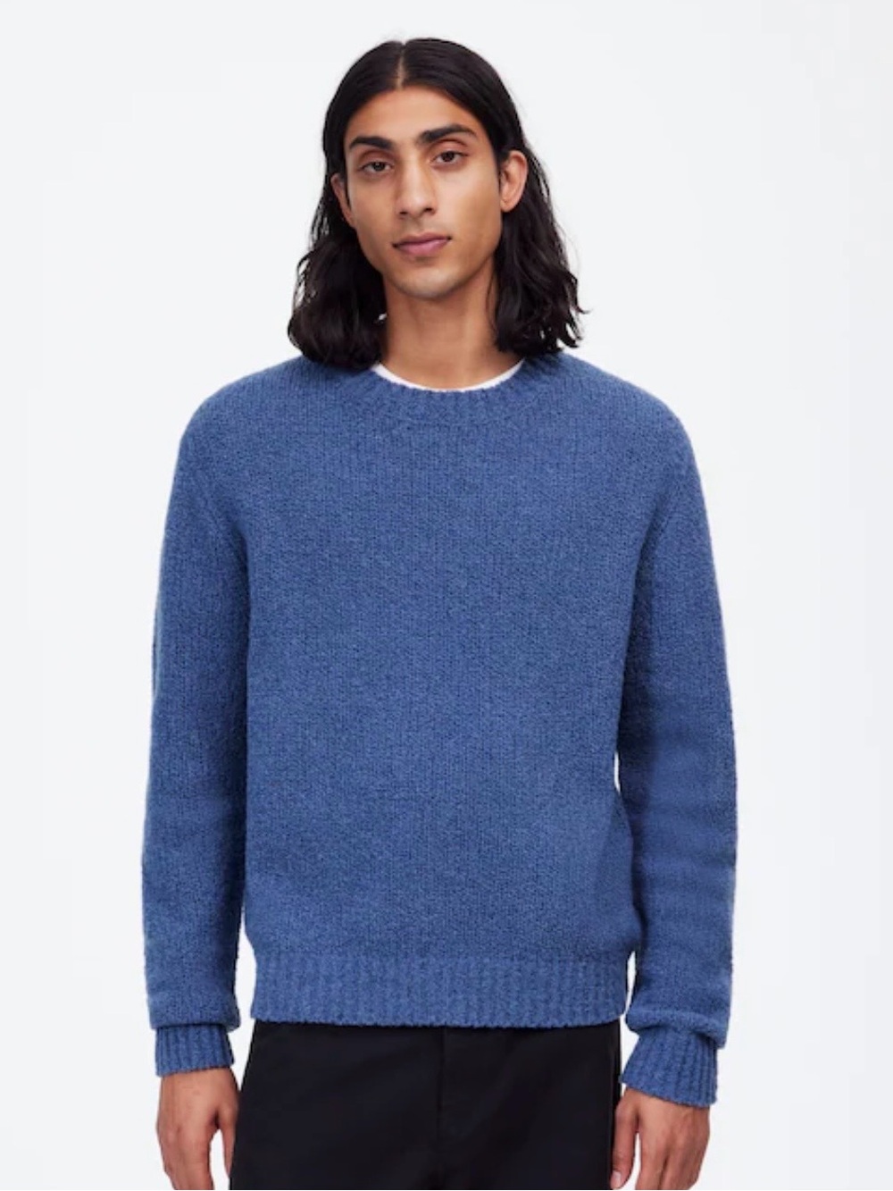 Madewell Boucle Crewneck Blue Merino Wool Blend Sweater Size Small